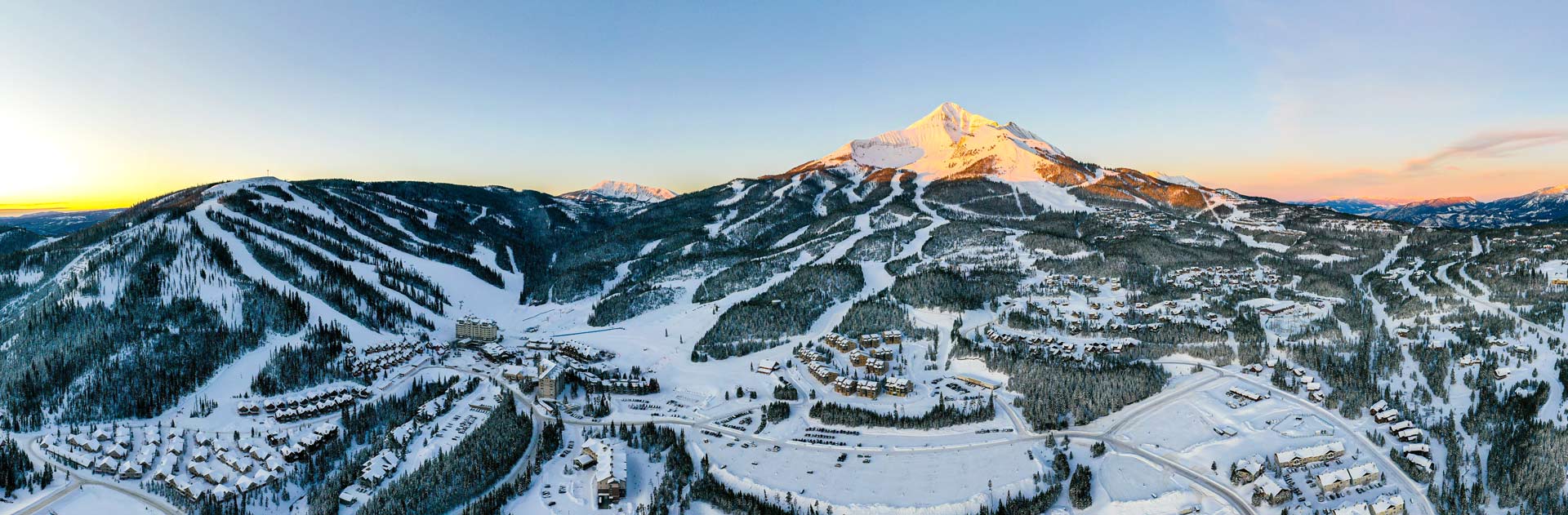 Wide-angle view of Big Sky Resort and Lone Mountain