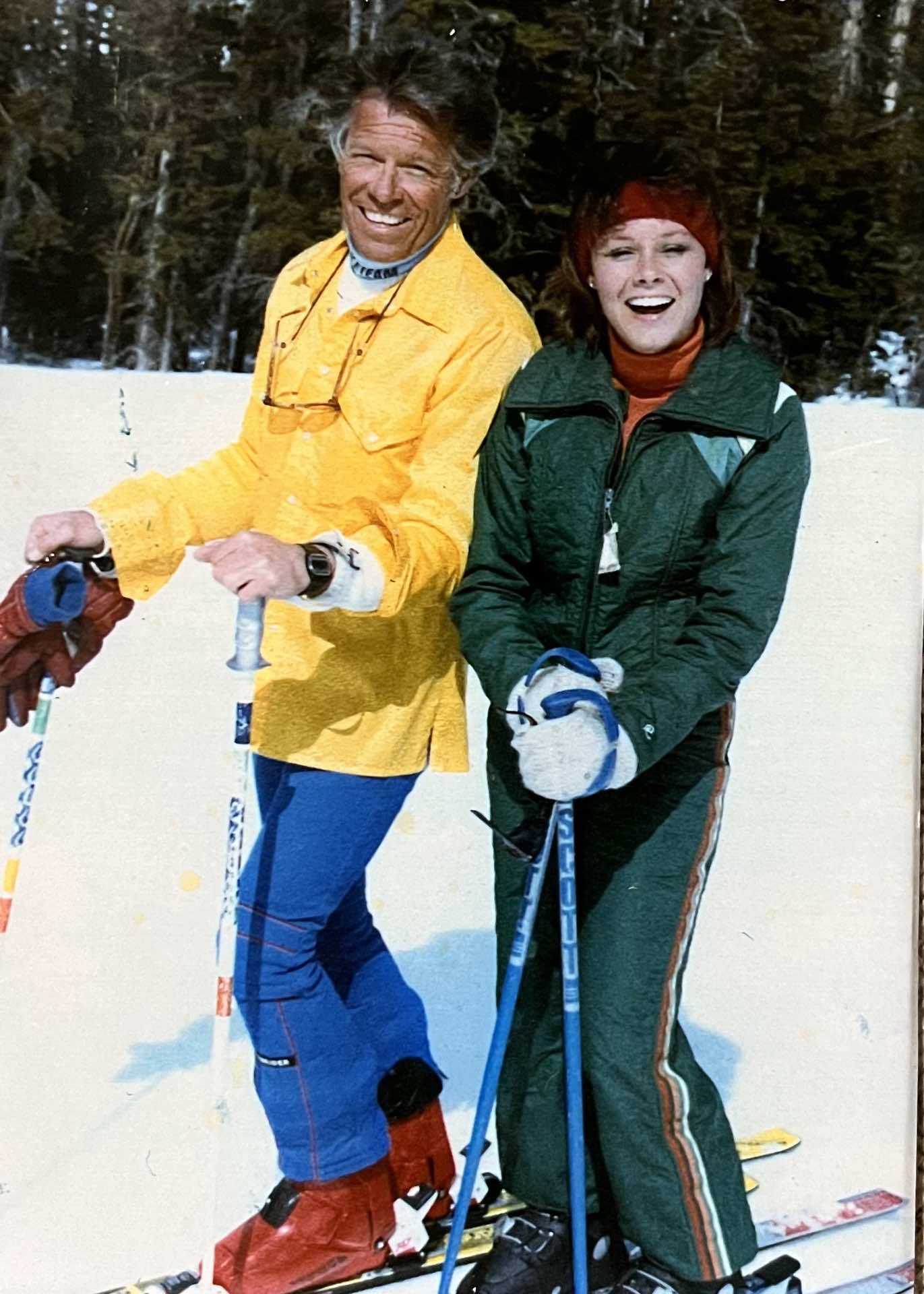 Lisa Christopher and her father skiing in 1984