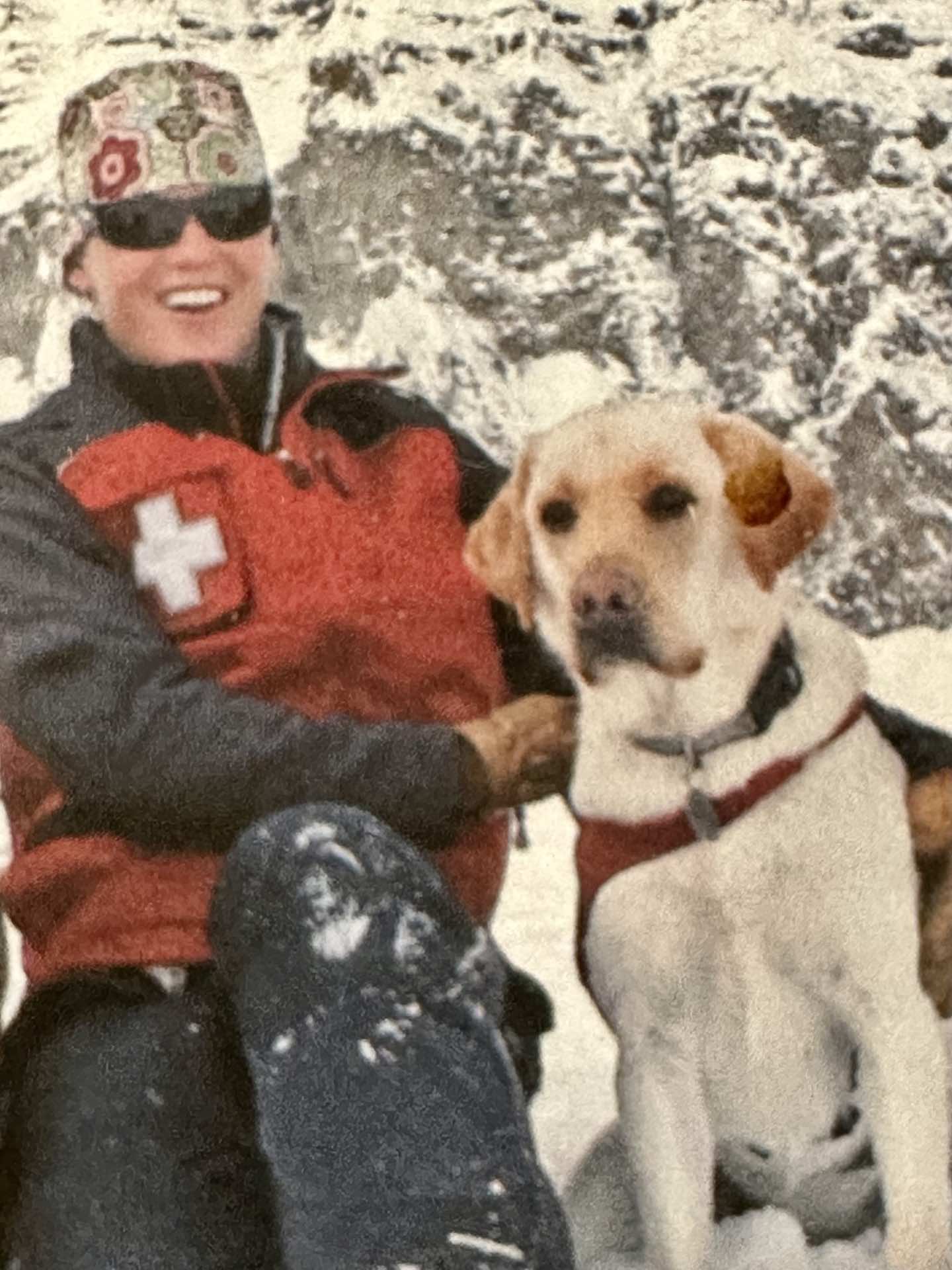 Nancy in 2007 with her avy dog Cache