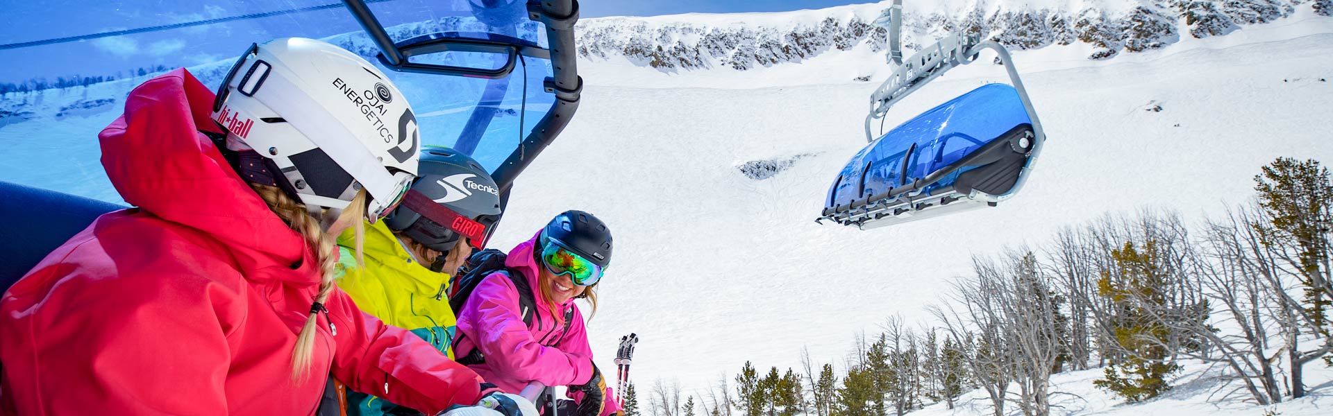 Group of skiers on a chairlift