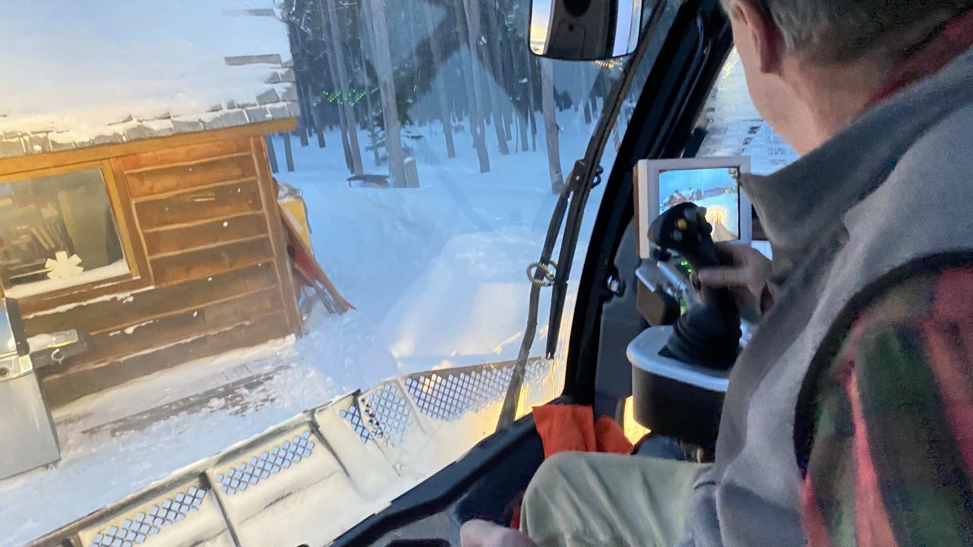 Looking through the window of a snowcat